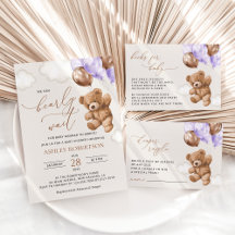 Teddy Bear, Purple Balloons Baby Shower Collection