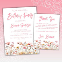 Pink Wildflowers Simple Floral Birthday Party