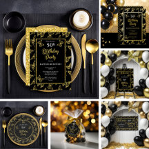 Butterflies - Black   Gold Glitter 50th Birthday