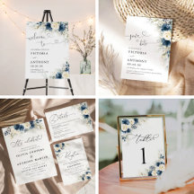 Navy Blue and White Rose Collection