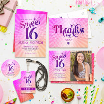 Sweet 16 Pink Groovy Bold Retro Boho Typography