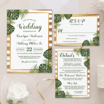 Gold Foil & Green Palm Leaf Beach Wedding