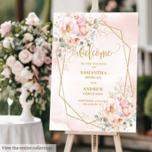 Pastel Blush Pink Gold Floral Wedding Signs 201W