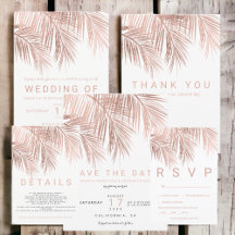 Modern faux rose gold palm tree elegant  wedding
