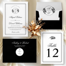 Elegant black, white branches Old Money wedding