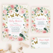 Pink Gold Floral Butterfly Girl Baby Shower