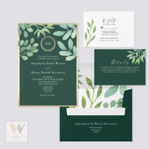 Botanical Emerald Green Wedding Invitation Suite