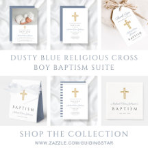 Dusty Blue Religious Cross Boy Baptism Suite