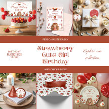 Strawberry Red Watercolor Cute Girl Birthday Party