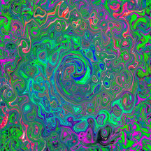 Trippy Chartreuse and Blue Retro Liquid Swirl