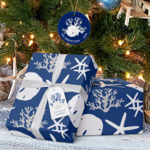 Coastal Christmas Sand Dollar Starfish Navy Blue