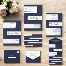 Delicate Navy Blue White Stripes Chic Wedding
