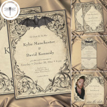 Vintage Bat Until Death Black Parchment Wedding