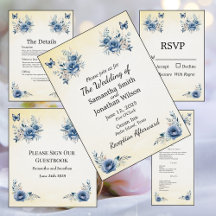 Modern Blue Flowers and Butterflies Wedding