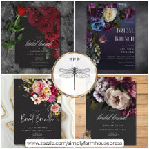 Dark Moody Floral Bridal Brunch Invitations
