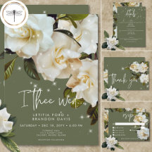 Modern White Gardenias on Sage Sparkle Wedding