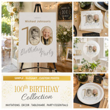 Gold Elegant Simple Photo 100th Birthday Party