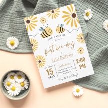 Modern Cute Bumblebee First Birthday