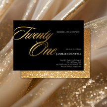 Minimalist Script Black and Gold 21st Birthday