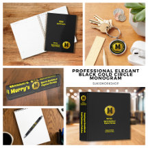 Professional Elegant Black Gold Circle Monogram 