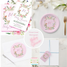 Baby Shower Floral Crest Monogram Products 