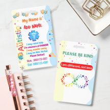 Autism Id, Autism Badge, Medical alert badge id