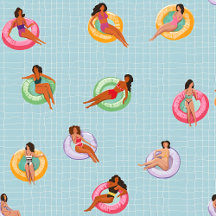 Summer Women Relaxing on Pool Floats Collection