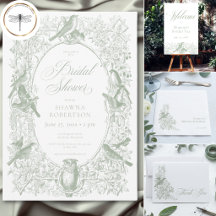 Elegant Sage Chinoiserie Nature Bird Bridal Shower