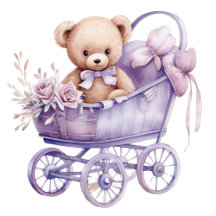 Adorable Carriage Teddy Bear Girl Baby Shower