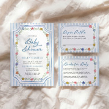 Blue Striped Floral Baby Shower Collection