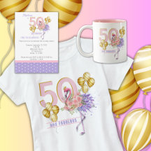 50 & Fabulous Pink Floral Flamingo Birthday