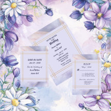 MODERN MINIMALIST GOLD & PURPLE POPPY WEDDING SET