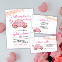 Watercolor Pink Car Little Sweetheart Baby Shower