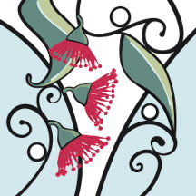 Modern Australian red gumnut blossom leaf design