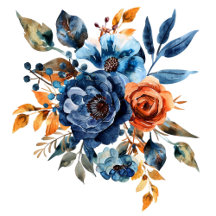 Blue and Orange Watercolor Floral Wedding
