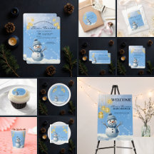 Blue Elegant Whimsical Winter Snowman