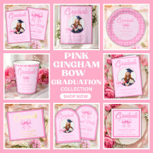 Pink Gingham Bow Graduation Party