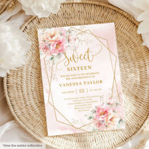 Blush Pink Peonies Gold Sage Sweet 16 27BD