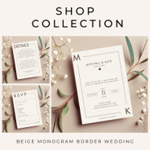 Beige Monogram Border Wedding