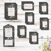 Delicate Boho Wildflowers Charcoal Wedding Suite