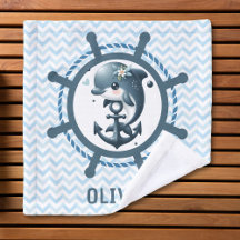 Cute Nautical Dolphin & Anchor in Ship Wheel
