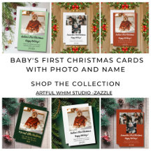 Modern Baby's first Christmas cards photo and name