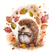 Fall Watercolor Hedgehog - Kids Birthday Party