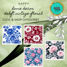 delft blue modern vintage style Floral home decor 