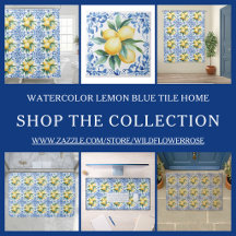 Watercolor Lemon Blue Tile Home Decor Collection
