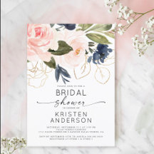 Large Pink + Navy Floral Watercolor Bridal Shower