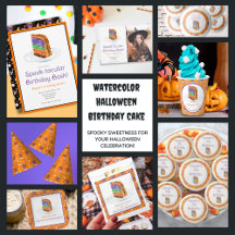 Watercolor Halloween Birthday Cake 