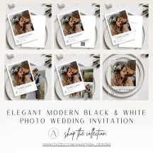 ELEGANT MODERN BLACK & WHITE PHOTO WEDDING INVITES