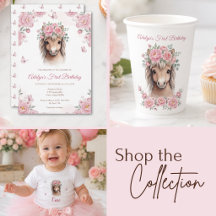 Girls Cute Pink Floral Horse Birthday Theme