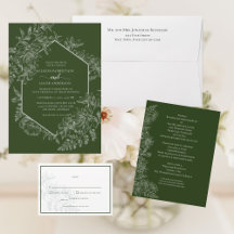 Elegant Green and White Geometric Floral Wedding 